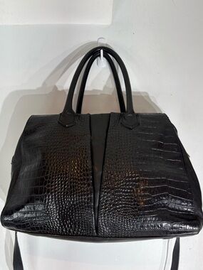 Walter by Walter Baker Black Croc Embossed Leather Satchel Crossbody Bag
